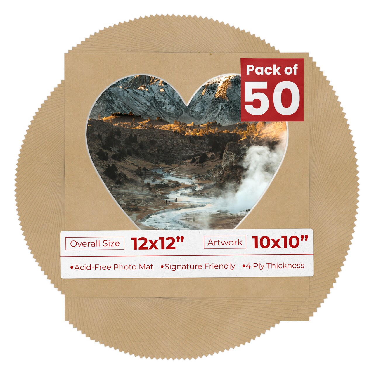 Beige Suede Mat Board for 12x12 Frames - Heart Opening for 10x10 Photos